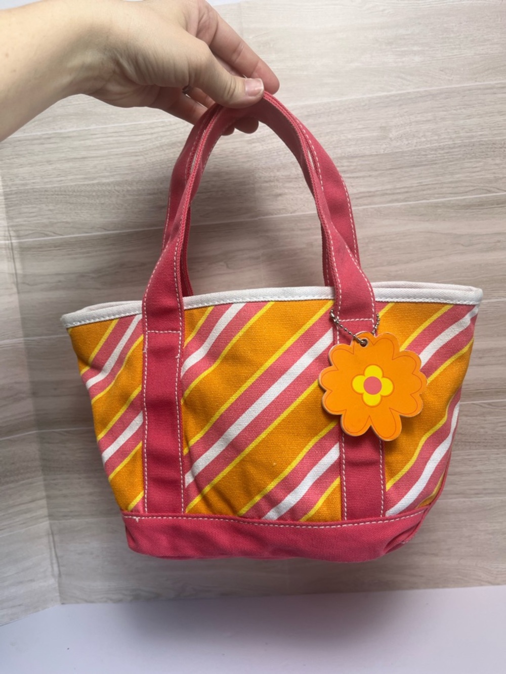 Bath & Body Works Canvas Tote Shopper Bag Travel Beach Bag Pink & Orange Mini